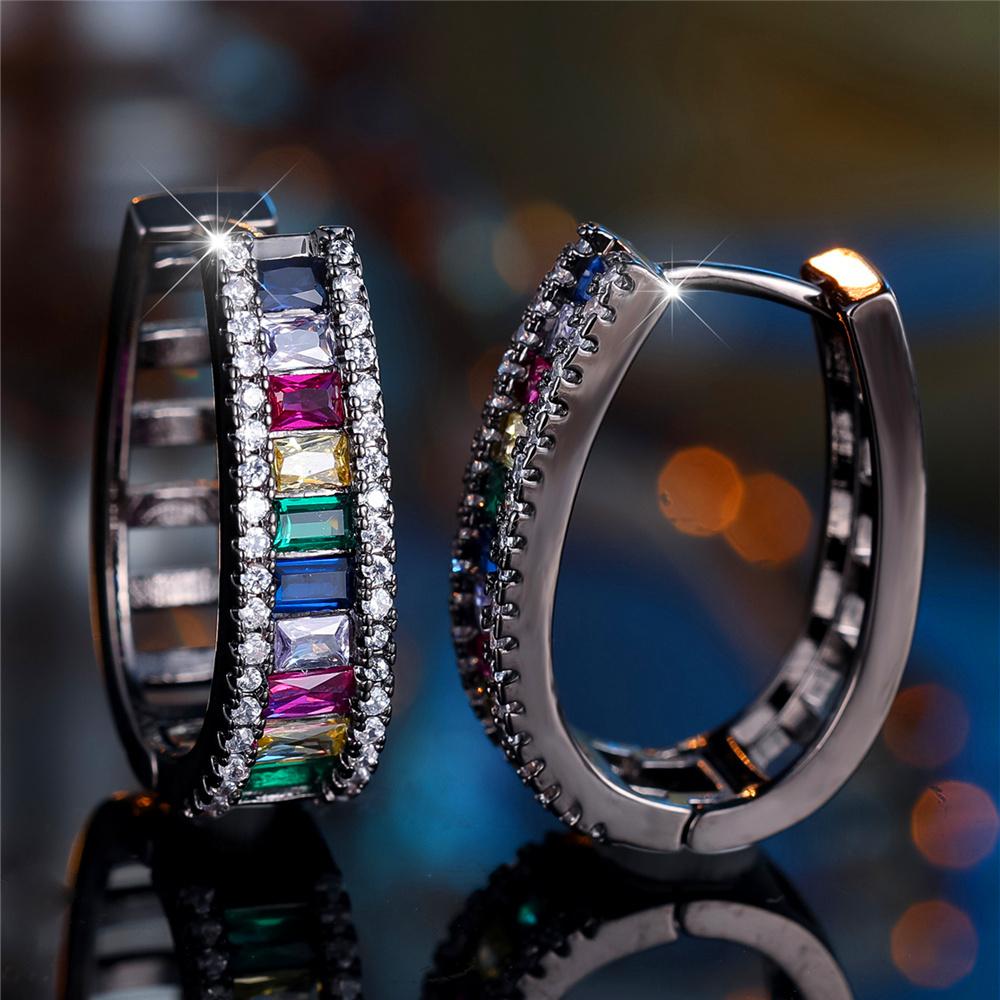 Charm Female Rainbow Zircon Stone Hoop Earrings Fashion Rose Gold Color Wedding Jewelry For Women