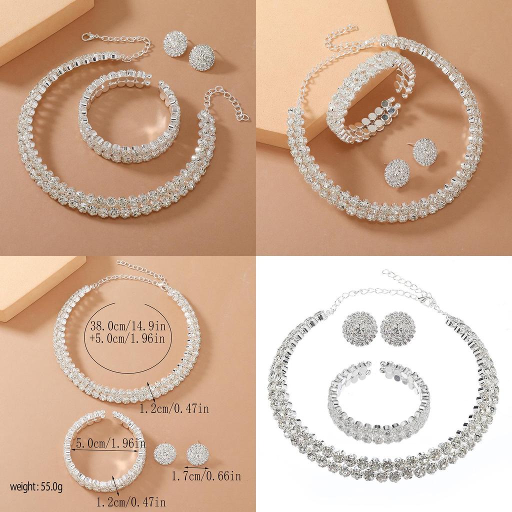 Elegant Water Diamond Necklace And Earrings Set With Geometric Design For Brides