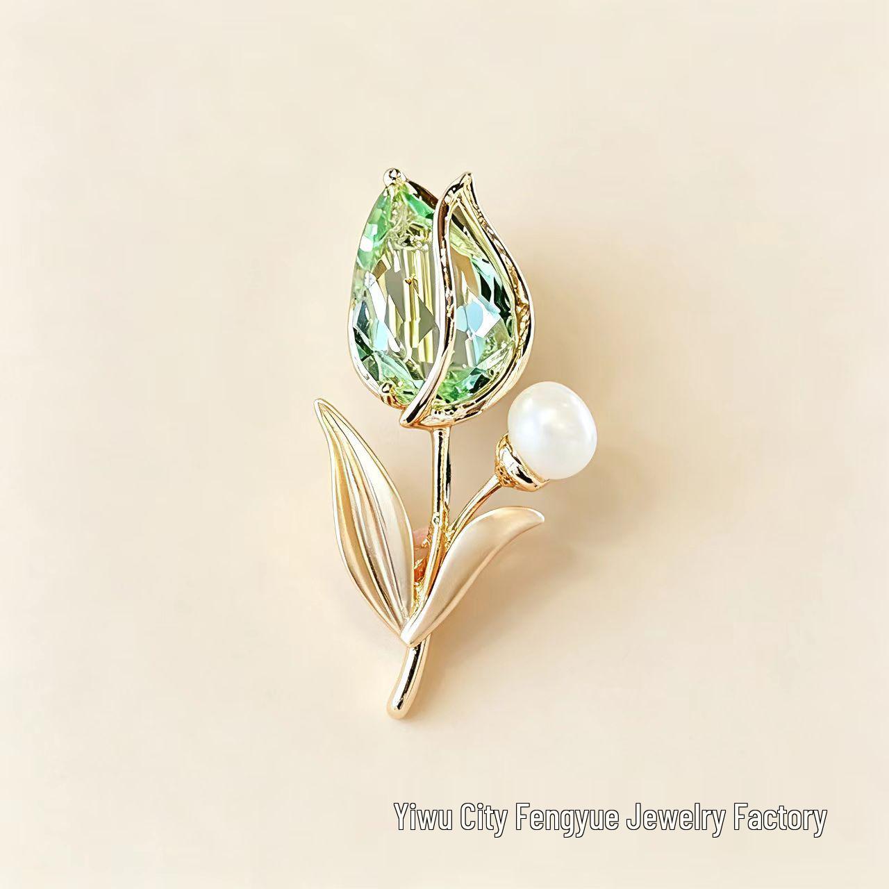 Tulip Light French Style Mini Brooch Corsage 18K Gold Plated Copper Waist Cincher Accessory 18K Gold Plated