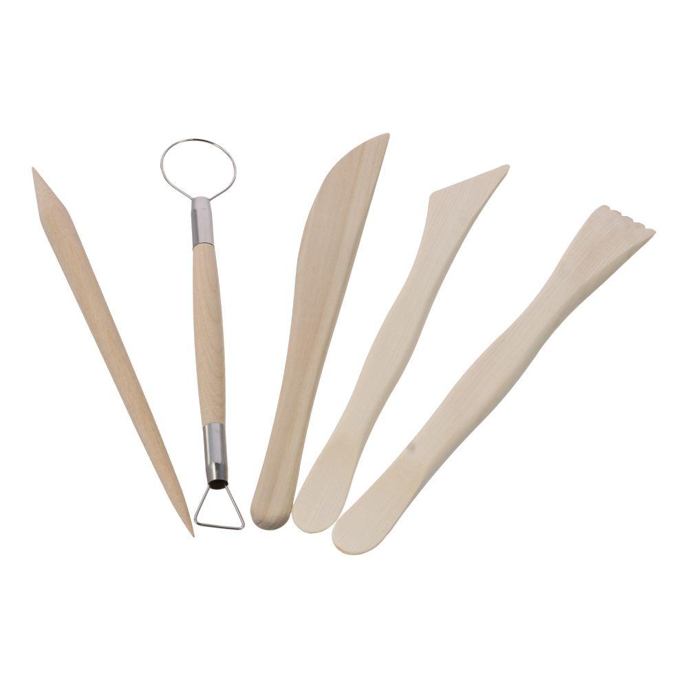 Double-sided Tool 5-piece Set Clay Sculpture Modeling Clay Engraving Kit Plastic Tools Art Supplies Wooden Handle Trimming