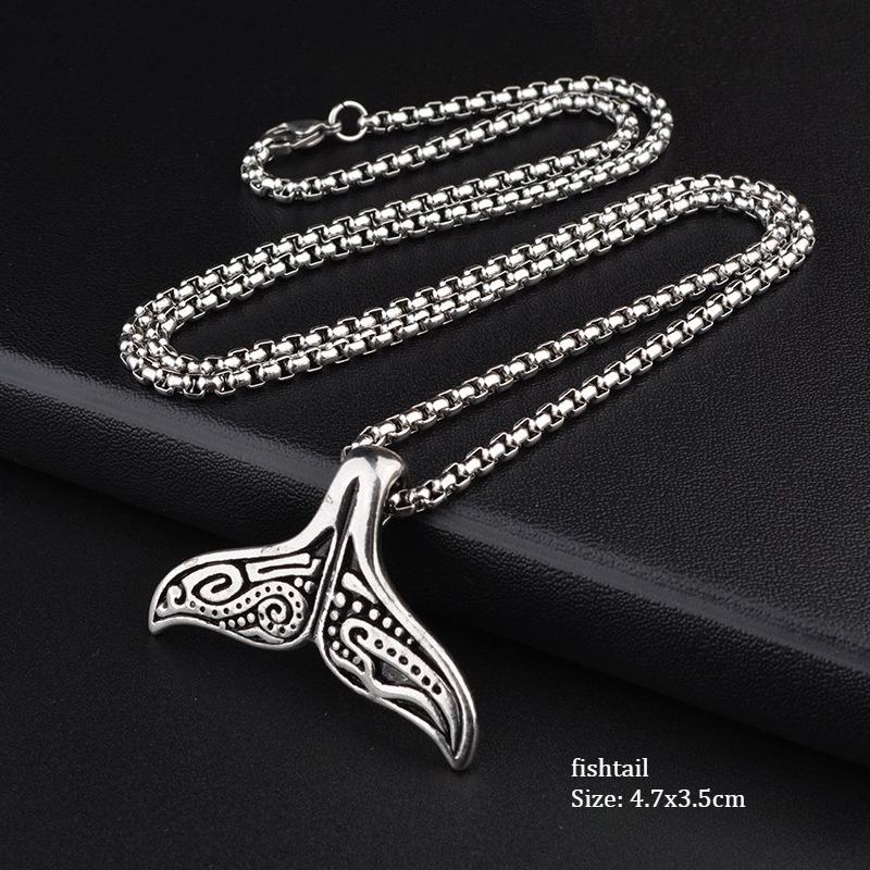 Hip hop retro men's titanium steel necklace trendy animal tail pendant long chain sweater necklace punk style street jewelry for daily wear