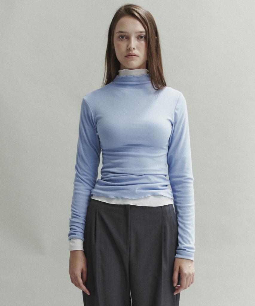 Soire Half Neck Ribbed Top - Skyblue