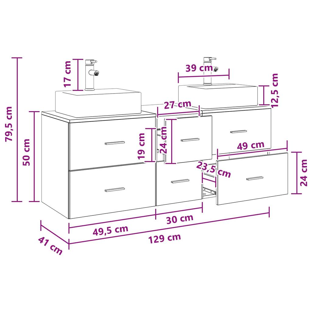 Bathroom Cabinet Set 3 pcs Artisan Oak 129 x 41 x 79.5 cm