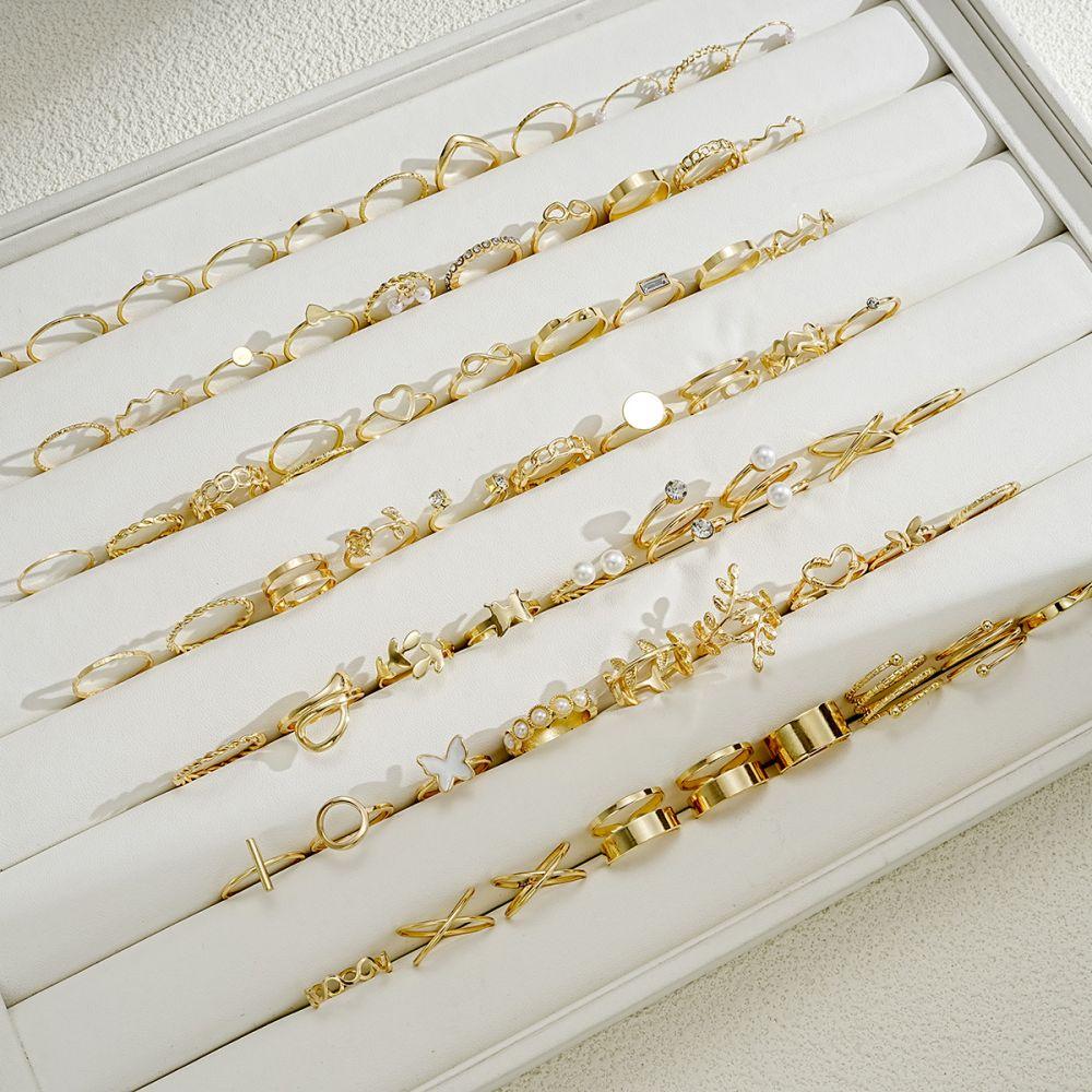68ks/set Drip Butterfly Heart Ring Set Zirkonové zlaté prsteny pro ženy Šperky Příslušenství