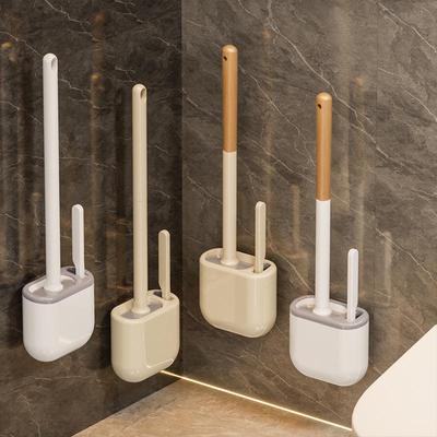 Wandmontiertes Silikon-Toilettenbürsten-Set mit langem Griff und Basis