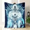 "Wolf Spirit Feather Headdress - Mystical Tribal Headpiece"Blanket Flannel Throw Blanket for Sofa, Bed, Travel, Camping, Office, Couch, Chai
