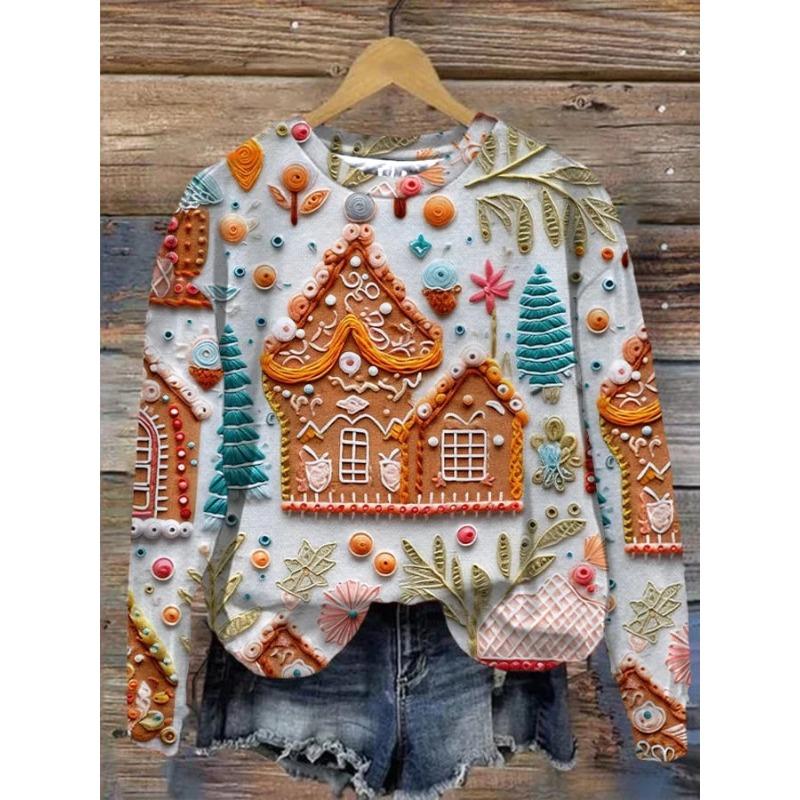 

Новая рождественская осенне-зимняя толстовка с круглым вырезом с принтом для женщин M