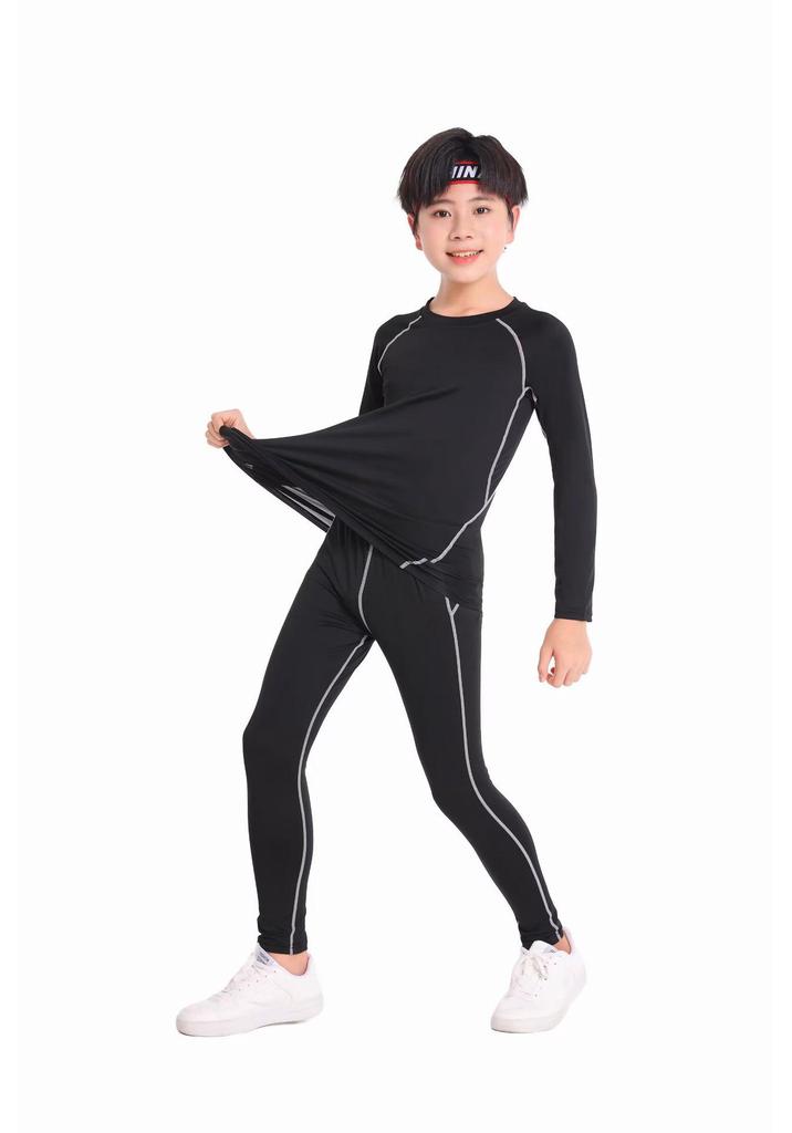 Kids' Quick-Dry Base Layer Sports Set: High-Elasticity Compression Top & Pants for Running, Training, Fitness, and Basketball
