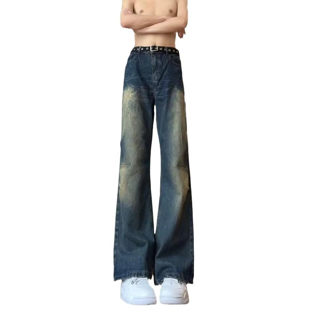 American street washed old jeans men's spring and autumn straight loose European and American high street vibe style long pants