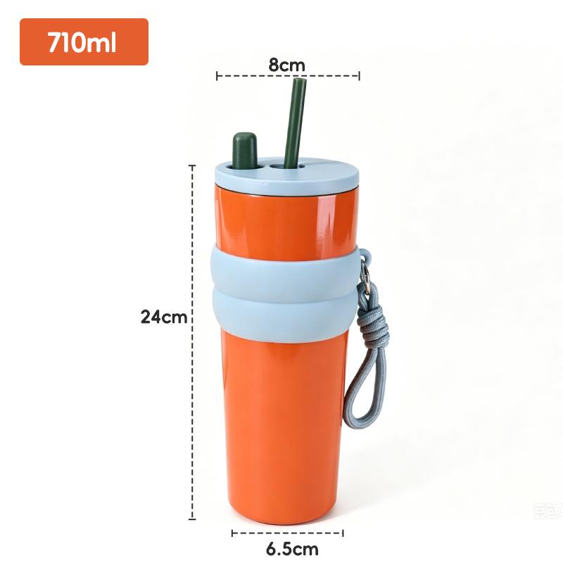 Stainless steel thermos cup gradual change with straw Aurora cup lifting rope Ceramic liner straw cup