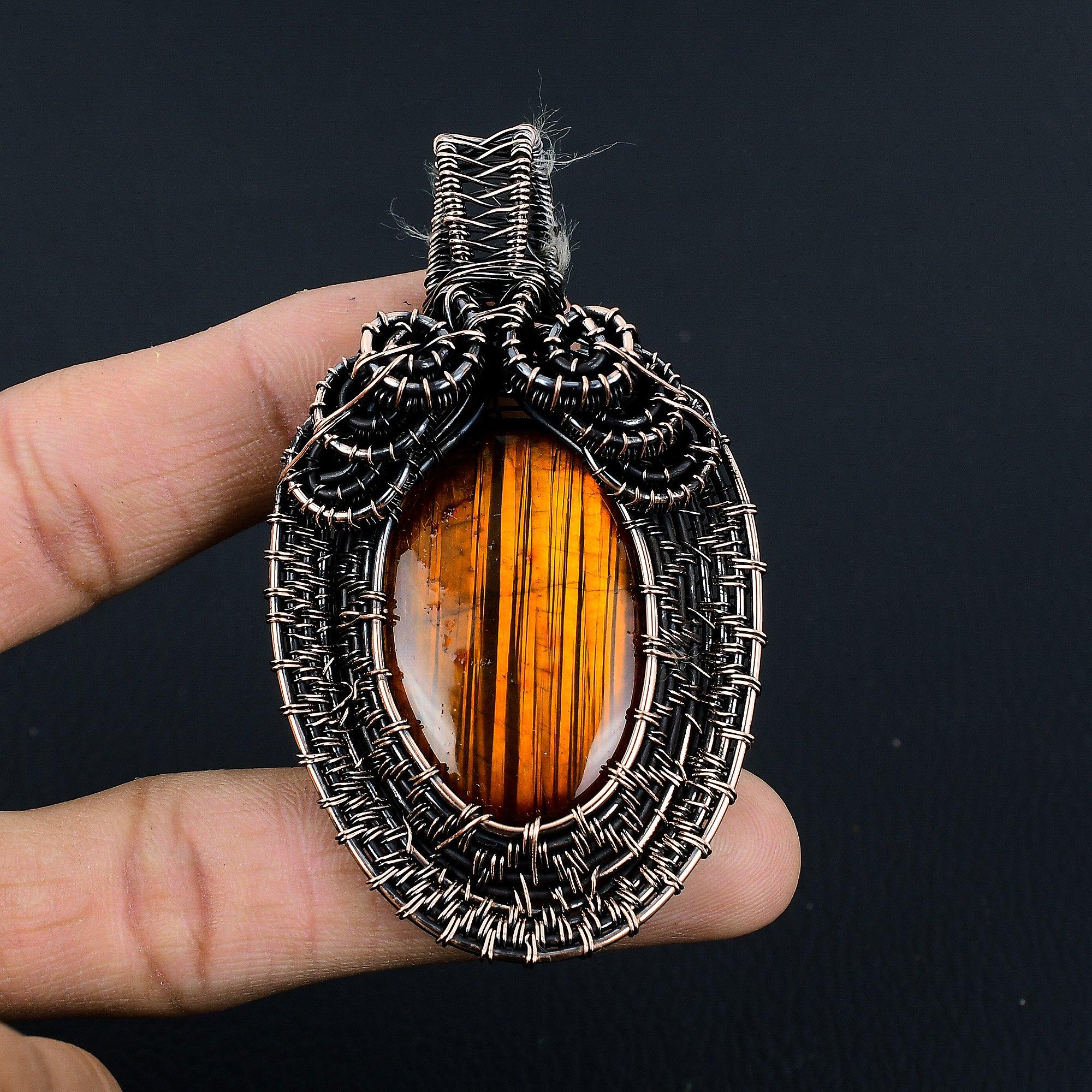 

Подвеска Тигровый глаз, Подвеска из драгоценного камня ручной работы, обернутая медной проволокой 999 пробы, Антикварное украшение, Для подарка, Серебряное украшение 2.55 Inches