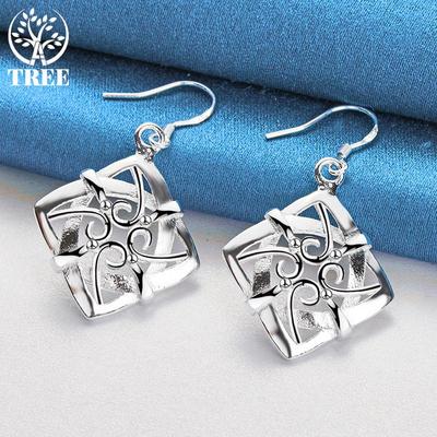 925 Sterling Silver Square Geometric Drop Earring Jewelry