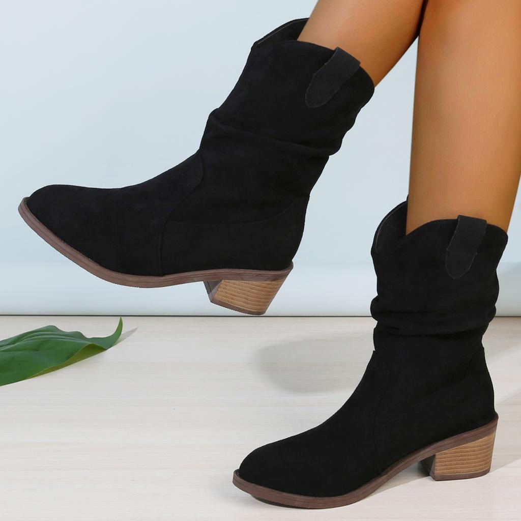 Fashion Women's Pleated Mid-heeled Ankle Boots for Women Autumn/winter Pointed Square Heel Design Comfortable Women's Boots Sizes 36-43