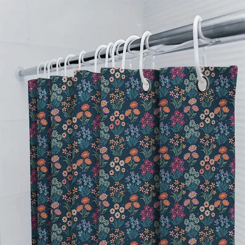 Floral Shower Curtain Botanical Print Nature Theme Bathroom Decor Vintage Style Waterproof Fabric Liner For Spa
