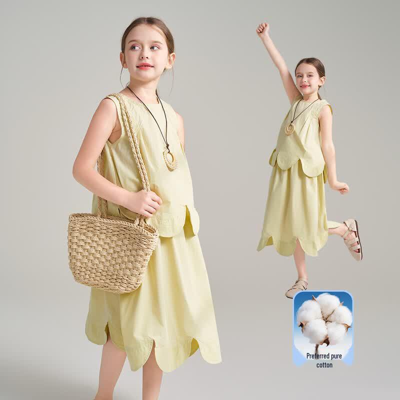 Girls  Summer Petal Hem Vest & Skirt Set 150