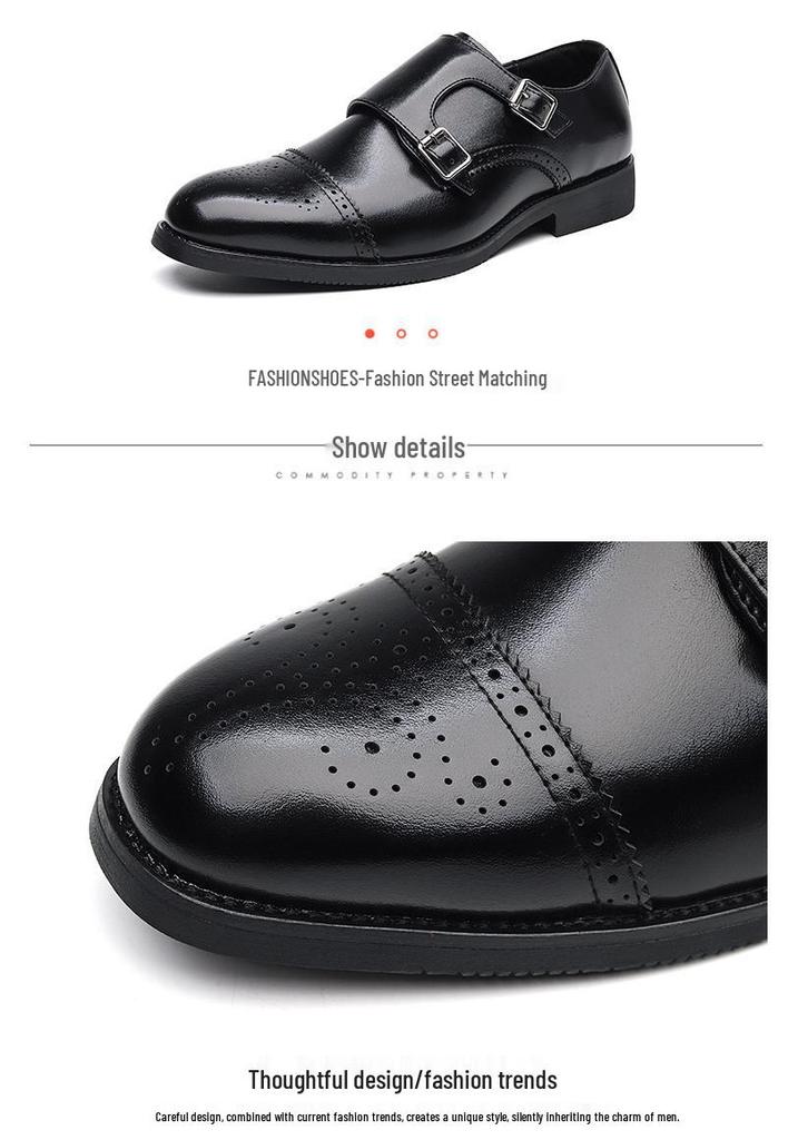 Men's Plus Size Double Buckle Leather Brogue Shoes - Nightclub Casual Punk Loafers (Sizes 38-48)