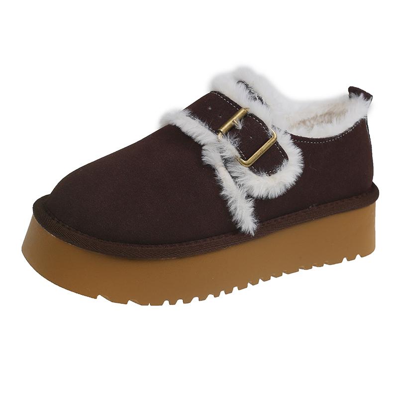 

Модная женская обувь на толстой подошве, хлопковая, зимняя, новая, с круглым носком, с глубоким вырезом, из замши, с металлической пряжкой, противоскользящая, износостойкая, низкая 40