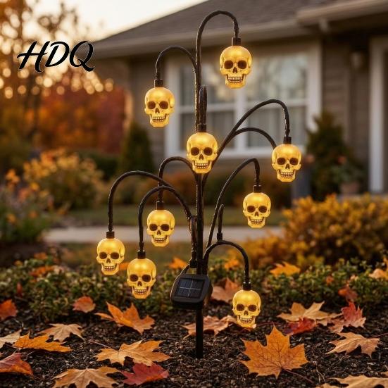 Solar Garden Lights Halloween Tree Stump Light, Powered Stake Twinkling Light Yard Stakes with Ghost Pumpkin Cat Ornaments, Vintage Glowing