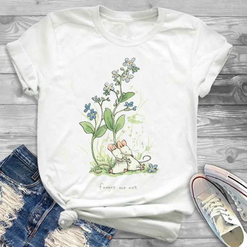 Lovely Style Pet Print T-Shirt Crew Neck Casual Short Sleeve T-Shirt Spring Summer Women's Clothing Fashion Simple Short Sleeve