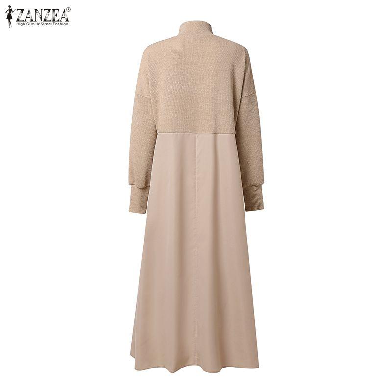 ZANZEA Lässiges, lockeres Langarmkleid für Damen mit Stehkragen