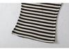 T-shirt rayé élastique à col en V et manches courtes pour femme - Style Fille Américaine Épicée - Haut de base moulant