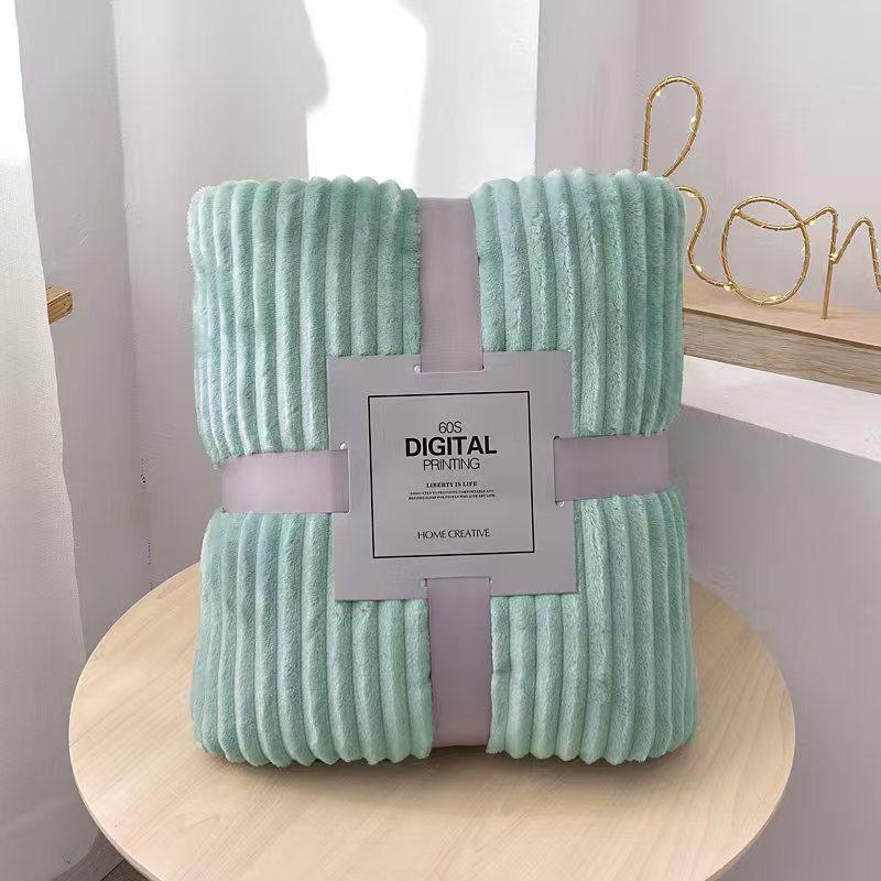 Thick Striped Flannel Fleece Blanket - Super Soft Throw for Office, Yoga, or Gift