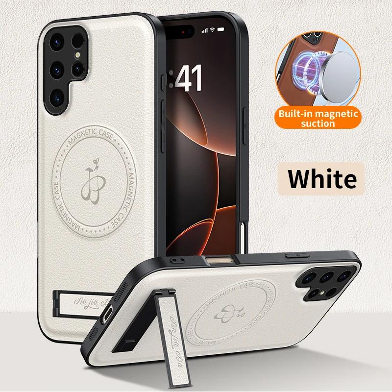 

Для Samsung S25 Ultra Plus Магнитный чехол-подставка из кожи Magsafe для Galaxy S25+ S24 S22 S23 Ultra Matte Cover Shell For Samsung S24