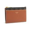 CELINE Triomphe Gold Metal Zipper Lambskin Cardholder Wallet Women's Tan