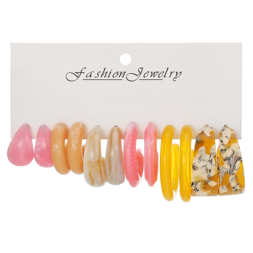 European and American new colorful acrylic earring set, exaggerated high-end feel, C-ring versatile earrings, Korean style accessories