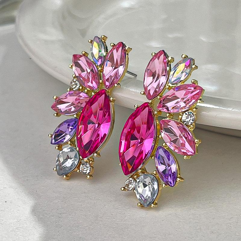 Boucles d'oreilles pendantes Zircon Fleur Colorée pour Femmes, Boucles d'oreilles pendantes Statement pour Fête & Usage Quotidien