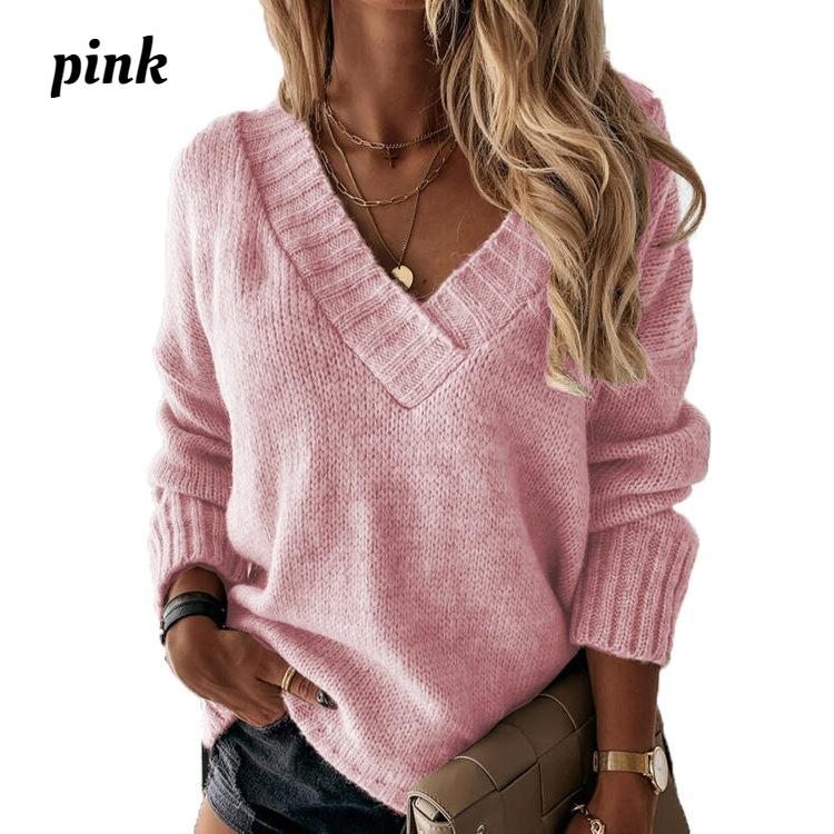 Women Autumn Winter Sweaters V-neck Long Sleeve Knitted Pullovers Sweater Jumper Tops