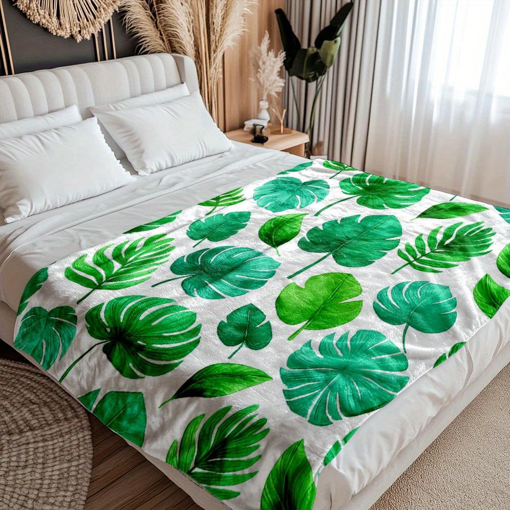 1pc Tropical Leaf Print Blanket, Polyester Fabric, Machine Washable, Suitable for Bedroom and Living Room Decoration