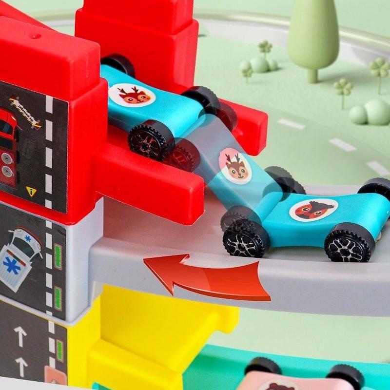 Children's Games Gliding Track Car 4 to 6 Years Inertia Toy Multi Layer Cartoon Puzzle Slide Car Roller Coaster Racing Playthings