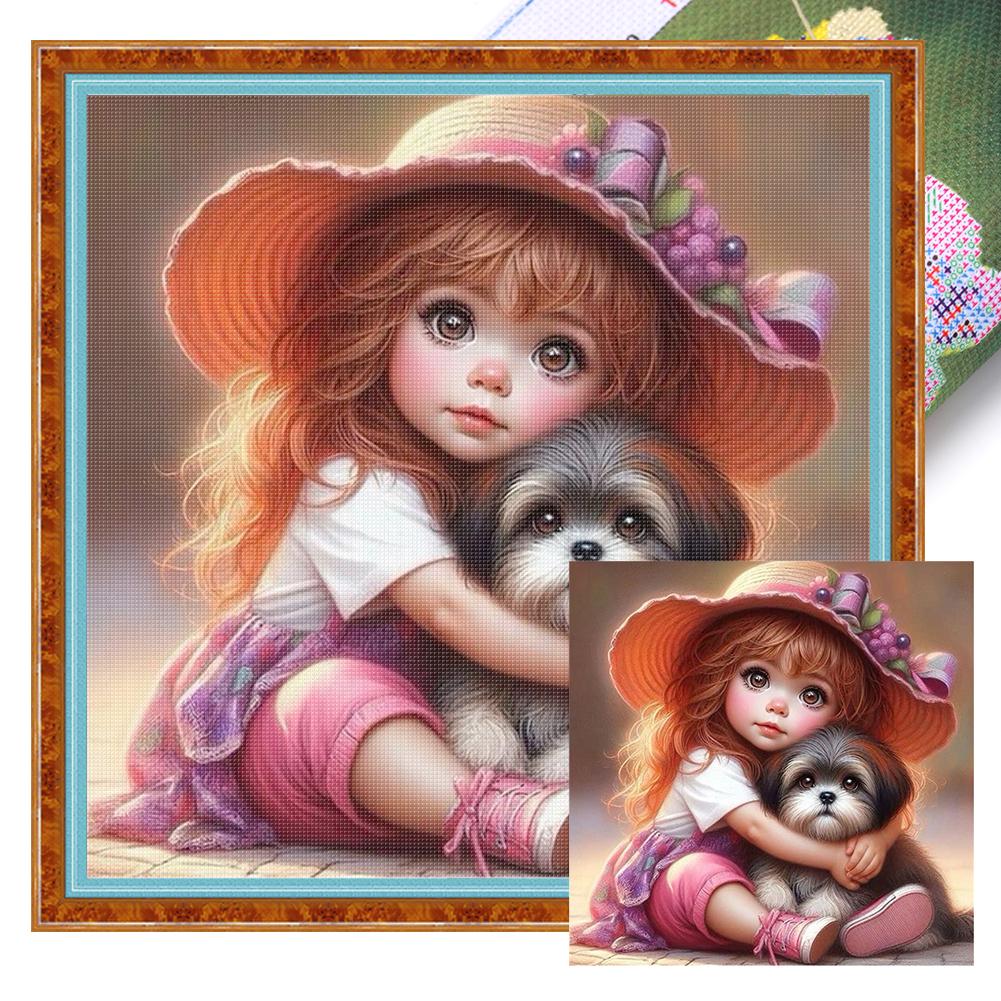 Full Embroidery Eco-cotton Thread 11CT Printed Girl Cross Stitch Kit Art 45x45cm