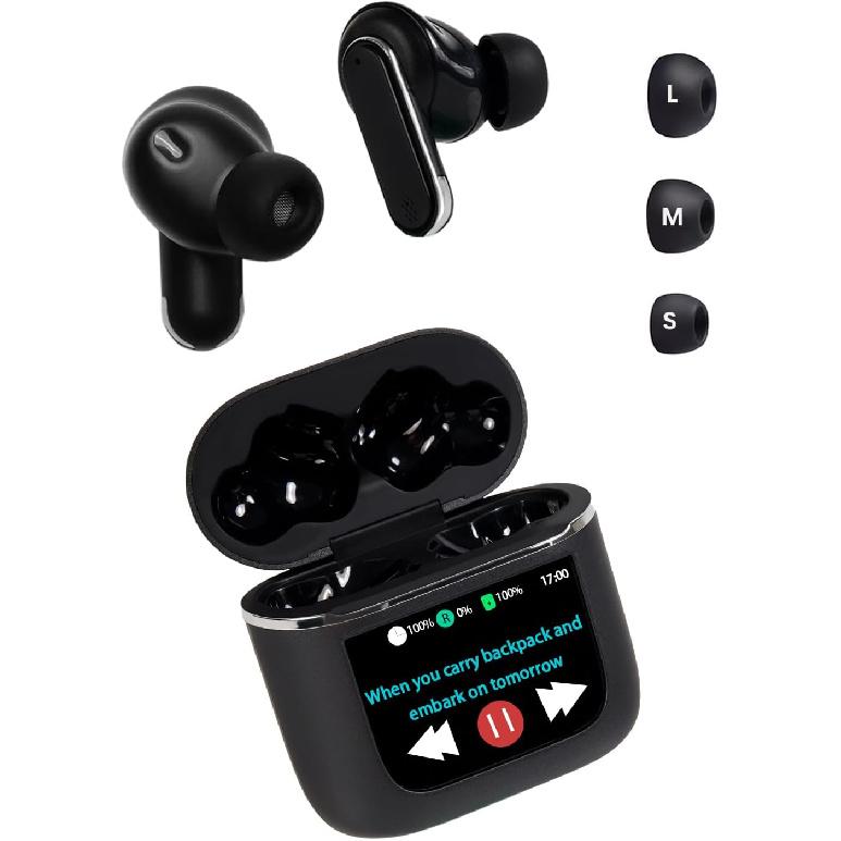 Smart Touchscreen Wireless Bluetooth 5.3 Headset, Super Smart Noise Canceling Earbuds, in-Ear Earbuds with Ear Caps, IPX56 Water Resistant, for
