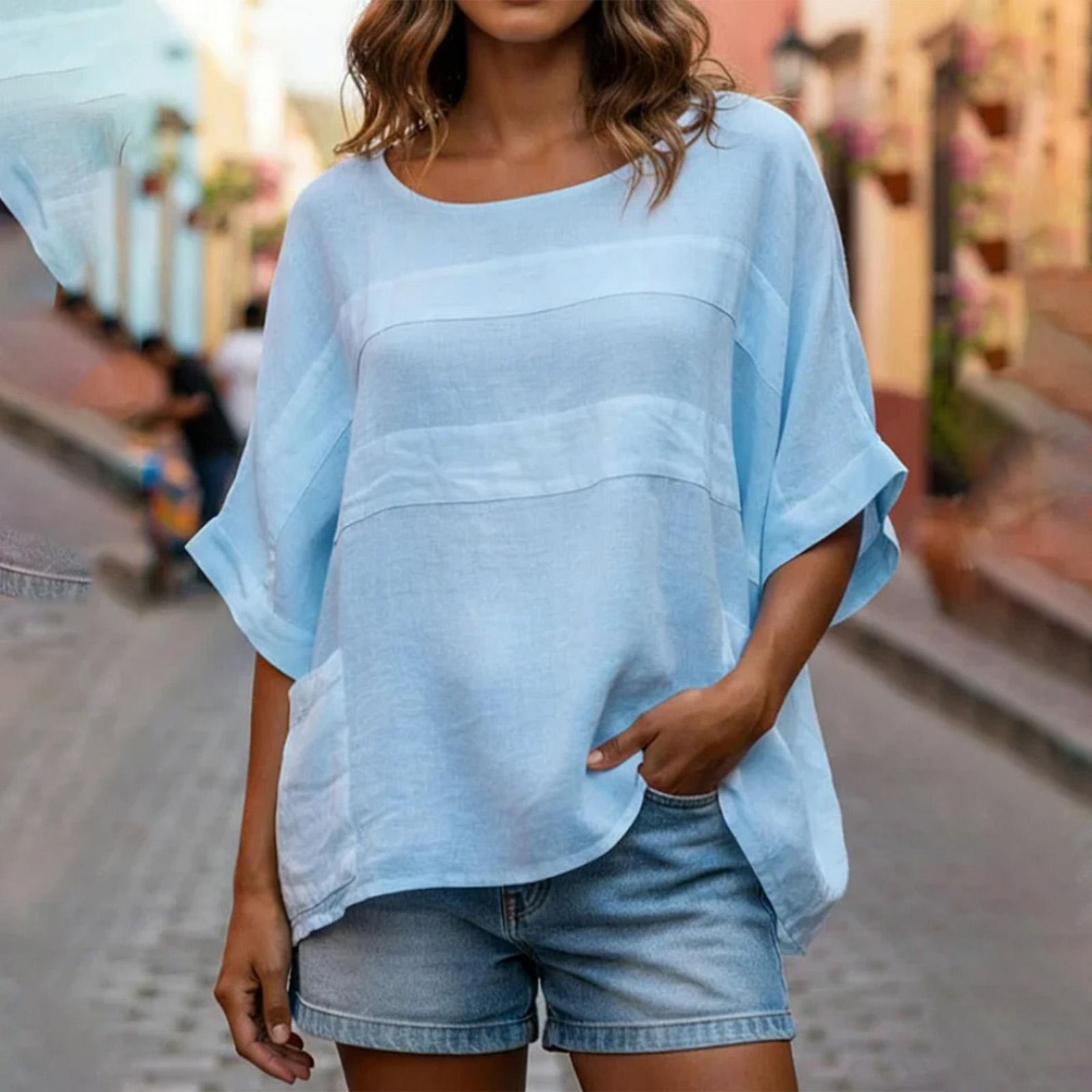 

Women s Round Neck Three-point Sleeve Casual Loose Top S