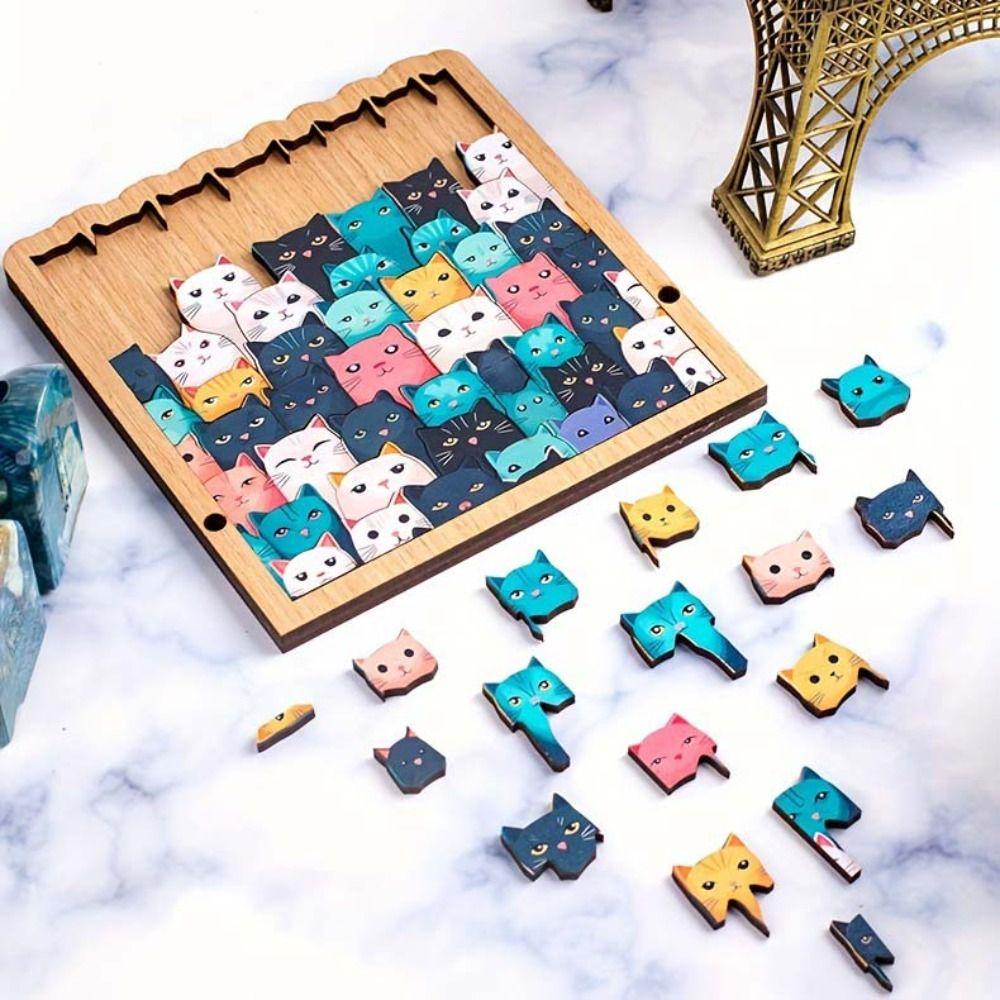 Educational Cat Puzzles Special-shaped Cat Jigsaw Interesting Wooden Puzzles Children Gift