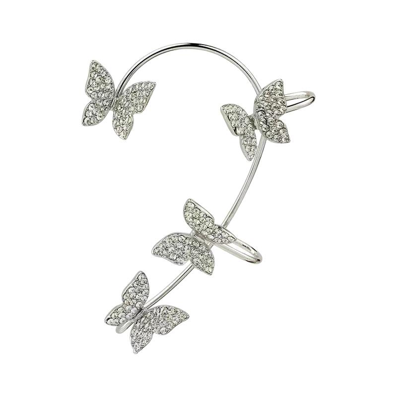 Women Butterfly Earrings Fashion Zircon Ear Hook Clip-On Cartilage Non-Pierced Earrings