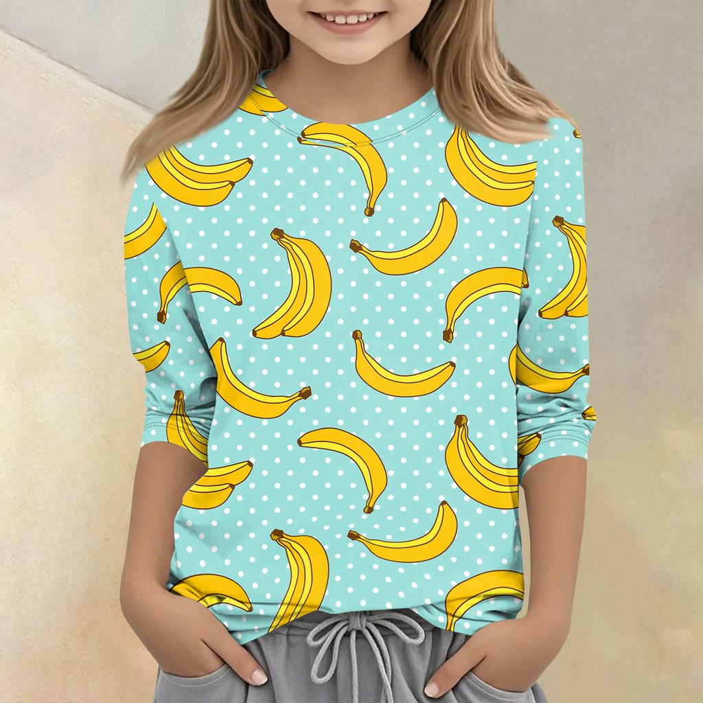 T-shirt décontracté pour enfant à col rond, manches sept-quarts, imprimé