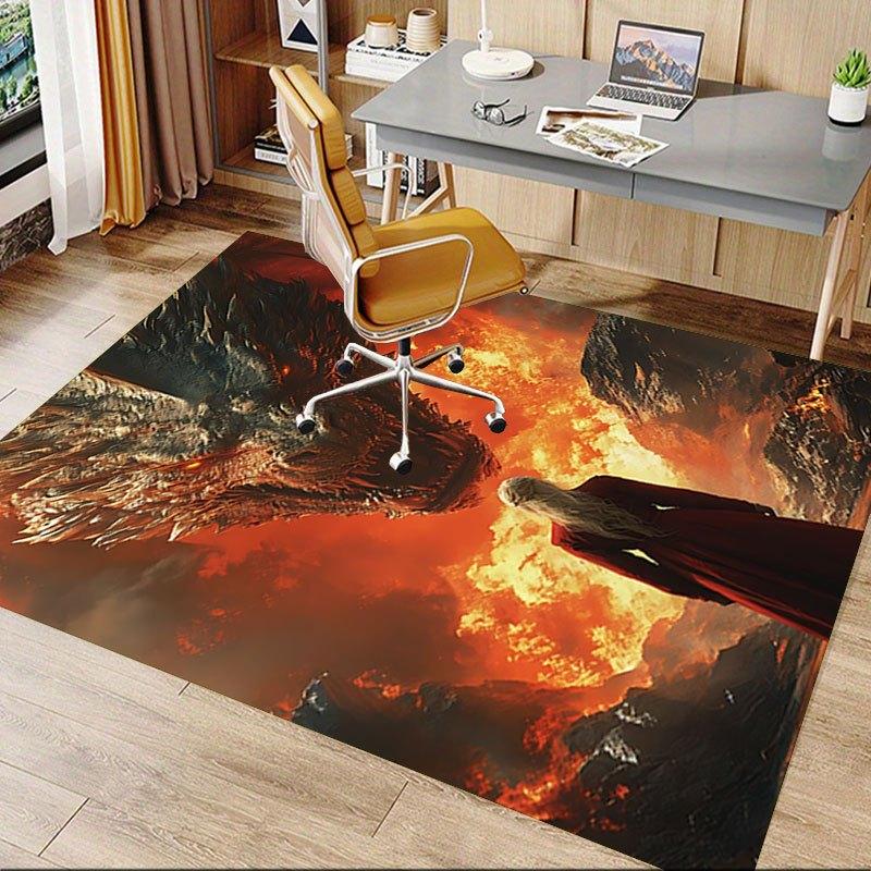 1pc Fire and Blood Office Carpet Chair Mats, Home Decor Mat Fantasy Theme Mat Durable Mat, Dragon Decor,Suitable for Fantasy Theme Lovers
