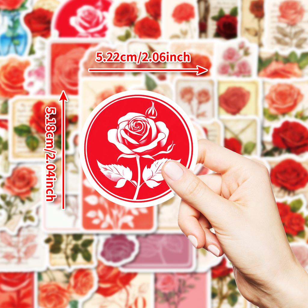 50Pcs Vintage Rose Stickers Set - Romantic Graffiti Decals for Valentine's Day & Journal Decor