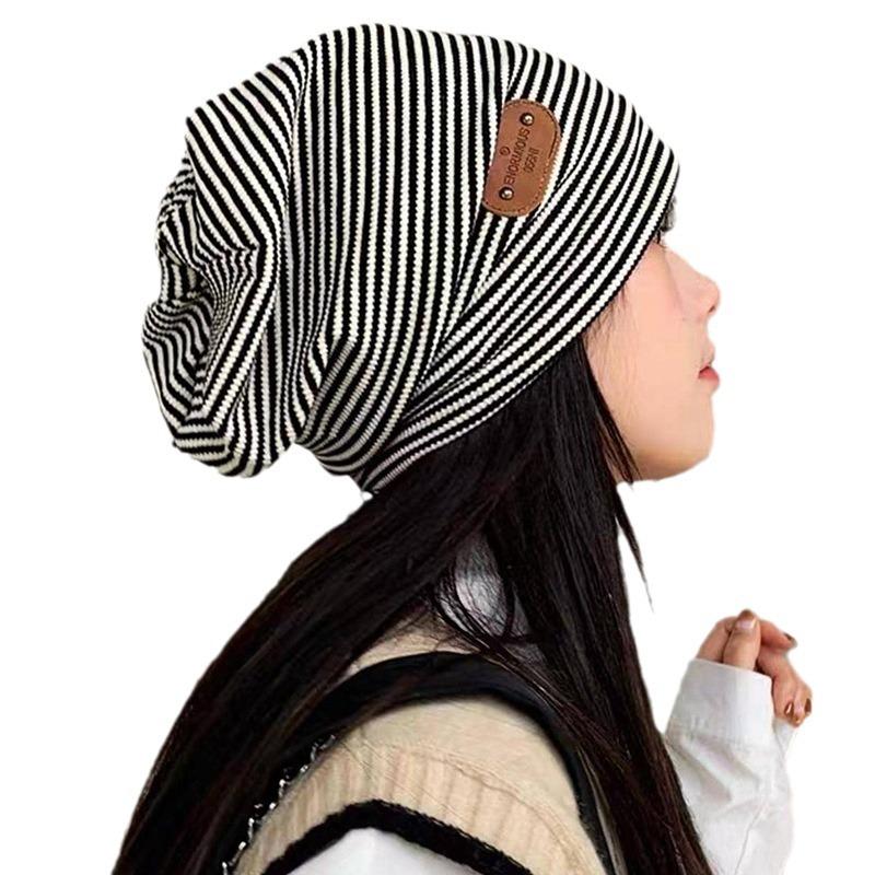 Autumn and Winter Fashion Casual Cute Black and White Striped Confinement Hat Lazy Hat Adult Stack Hat Versatile Breathable