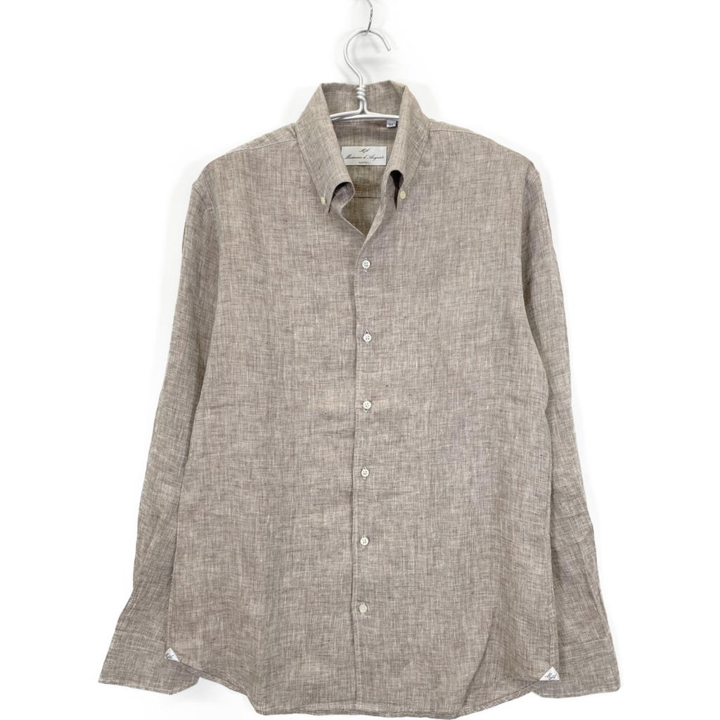 Massimo d'Augusto Dark Beige MAX6 100% Linen One-Piece Button-Down Shirt Tops M Dark beigeUsed