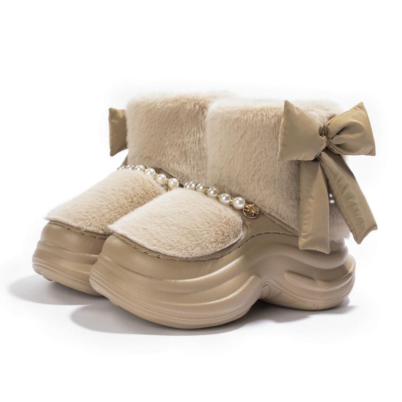 

Mingsheng 2025 winter new bow cotton shoes outer wear home fleece thickened warm soft bottom fluff versatile 40/41 fits (39/40 feet) хаки