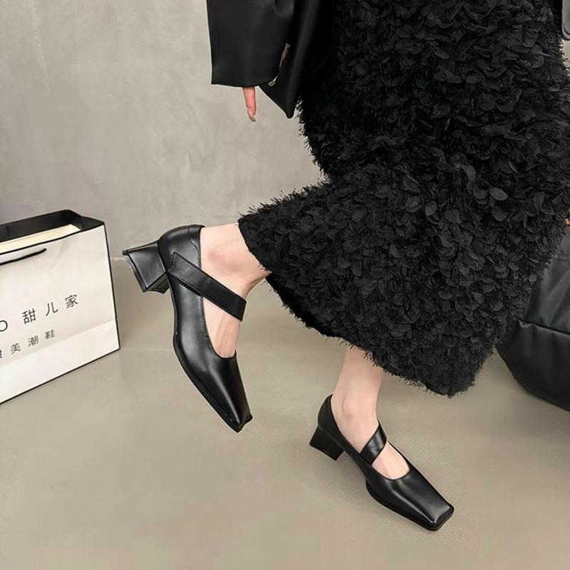 Fashion Shoes On Heels All-Match Female Footwear Square Toe Retro New Dress Summer Comfortable Mary Janes Square Toe Summer Shoes Ladies