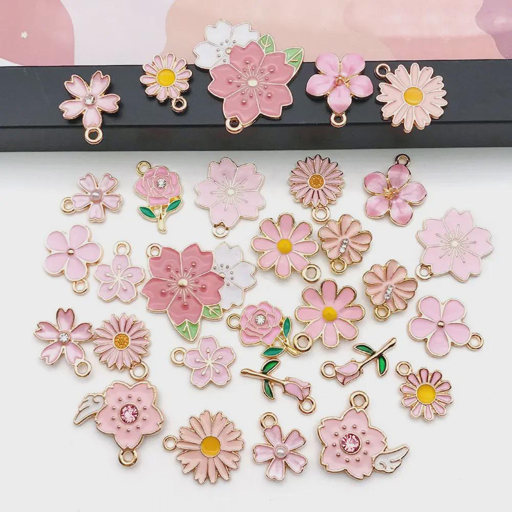 Pink Flower Oil Drop Korean Keychain & Bracelet Pendants