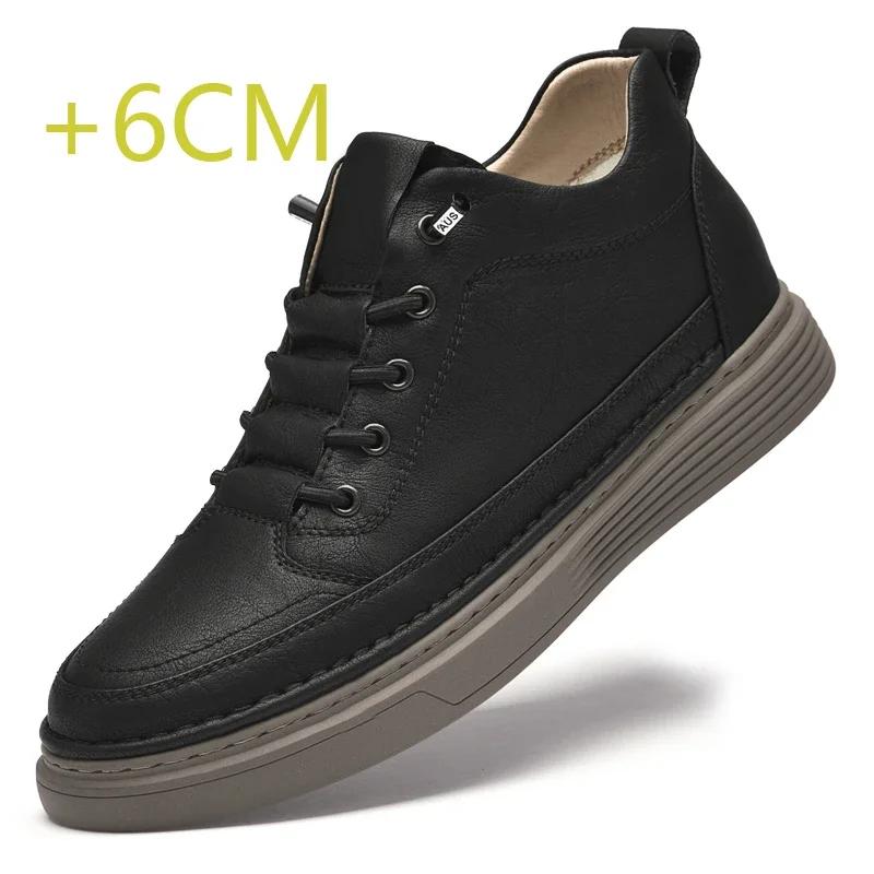 Luxury Brand Elevator Shoes Male Sneakers Leather Fashion Casual Heighten Shoes 6cm Thick-soled Non-slip Cowhide Business Shoes