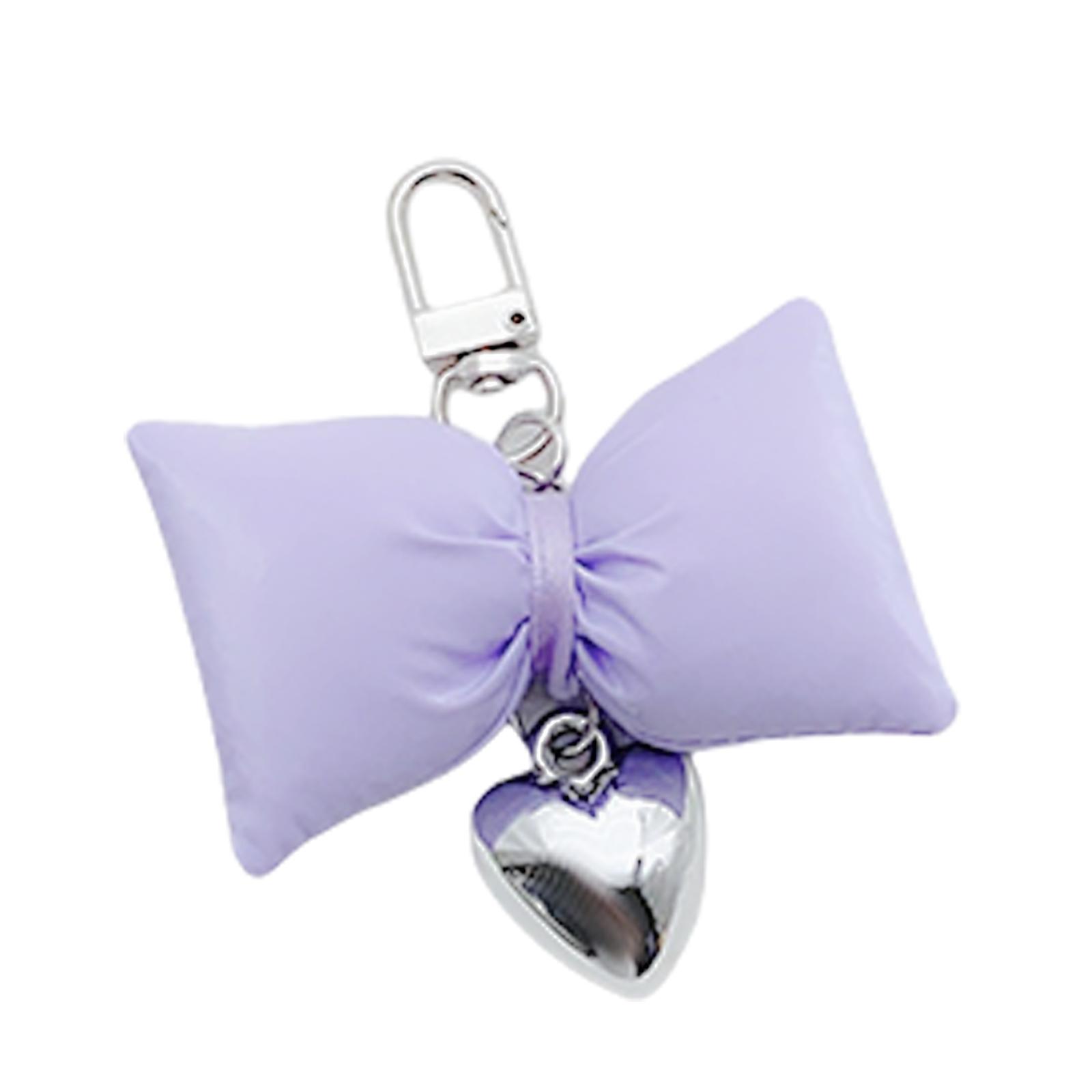 Stylish Keyring with Leather and Cloth Bowknot Personalized Heart shaped Keychain Handcrafted Bowknot Pendant Keyrings фиолетовый