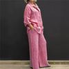 Women's Linen 2-Piece Outfit, Button Down Shirt & Wide Leg Pants Casual Loungewear Set