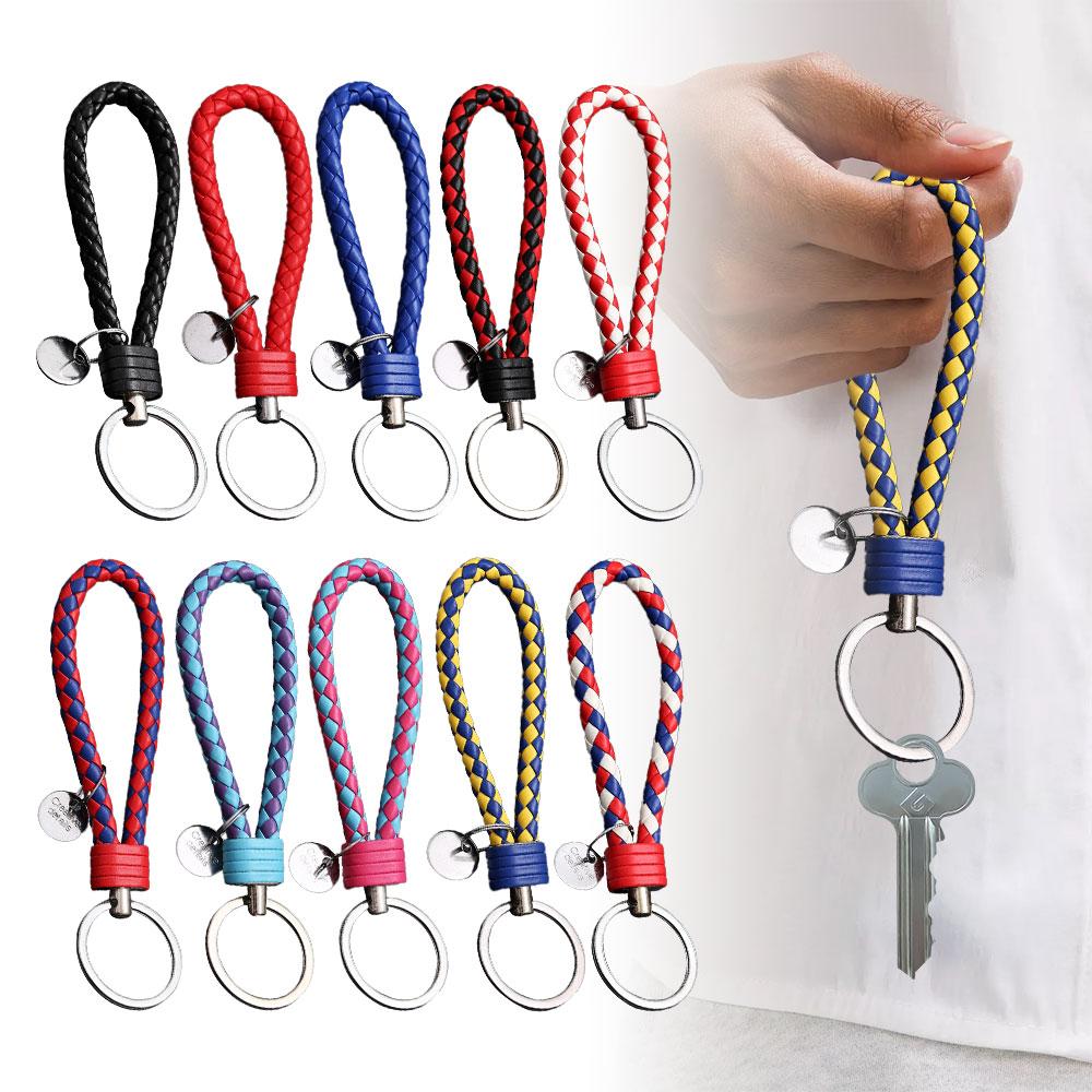 Leather Braided Woven Rope Keychain Diy Bag Pendant Key Car Holder Keyring